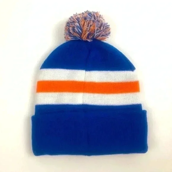 Nicks Blue/Orange/White Cuffed Pom Knit Cap/Beanie - Picture 4 of 5